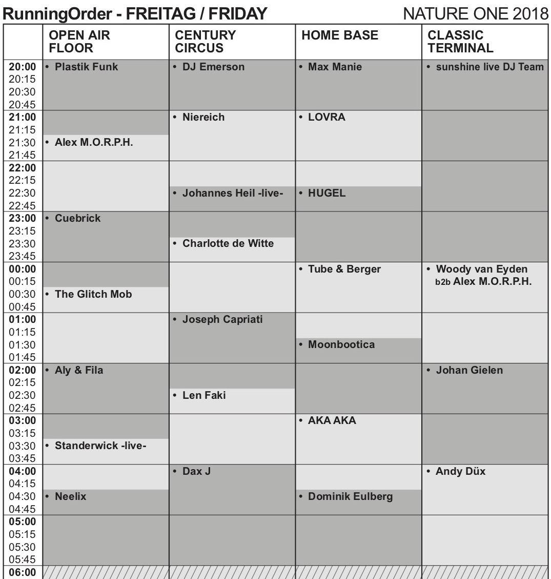 Nature One 2018 Running Order Friday